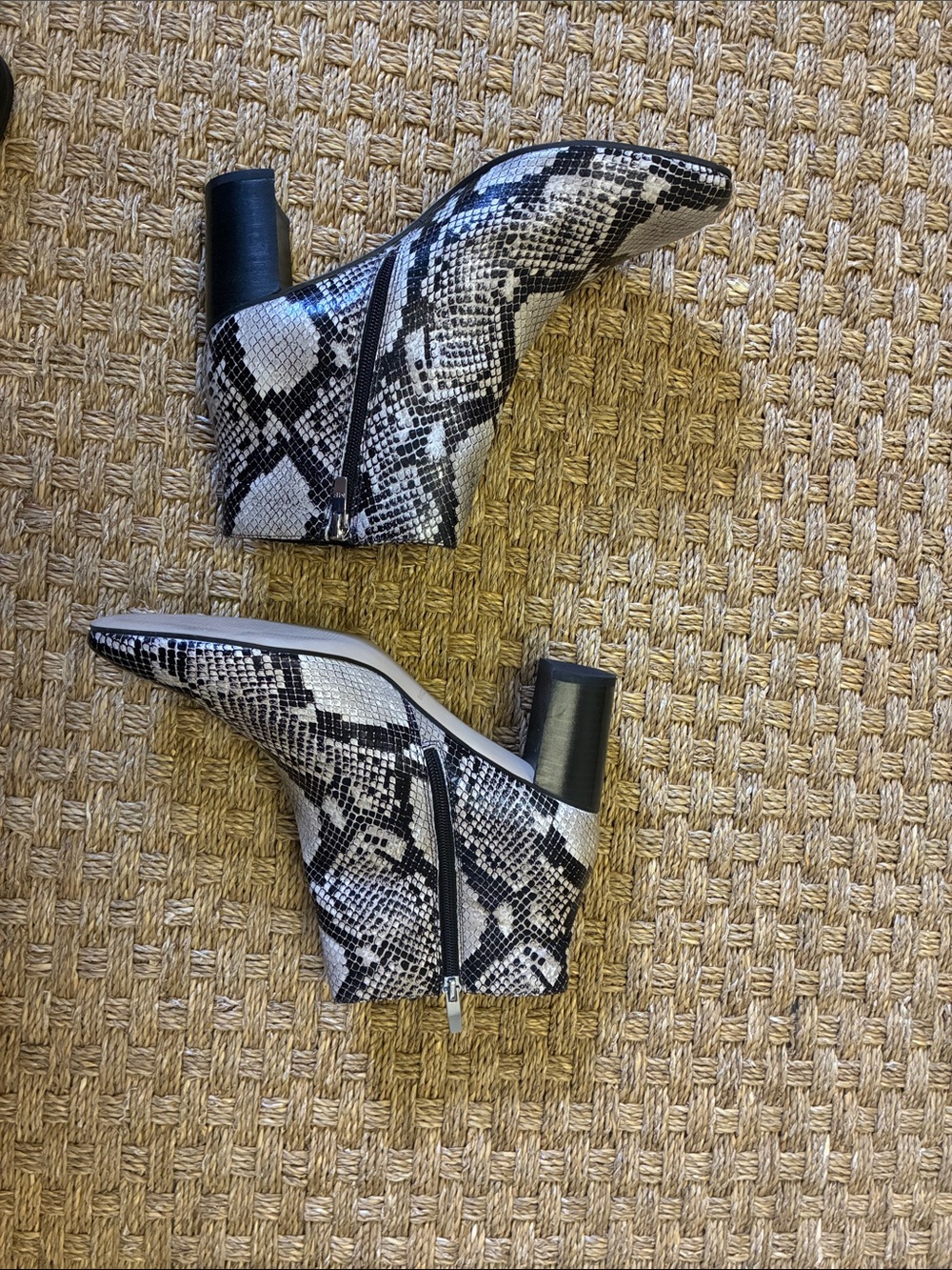 Marc Fisher Monochrome Snake-Print Block Heel Ankle Boots